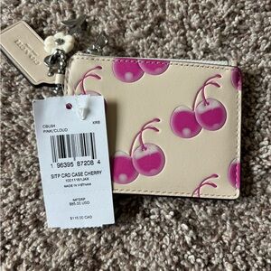 Coach Pink Cherry Card Case in Cloud Cream